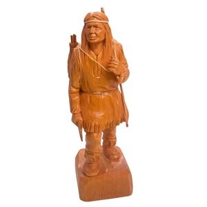 G Hovington Saguenay Quebec Canada Hand Carved Wood Indian Statue Signed 8.25"